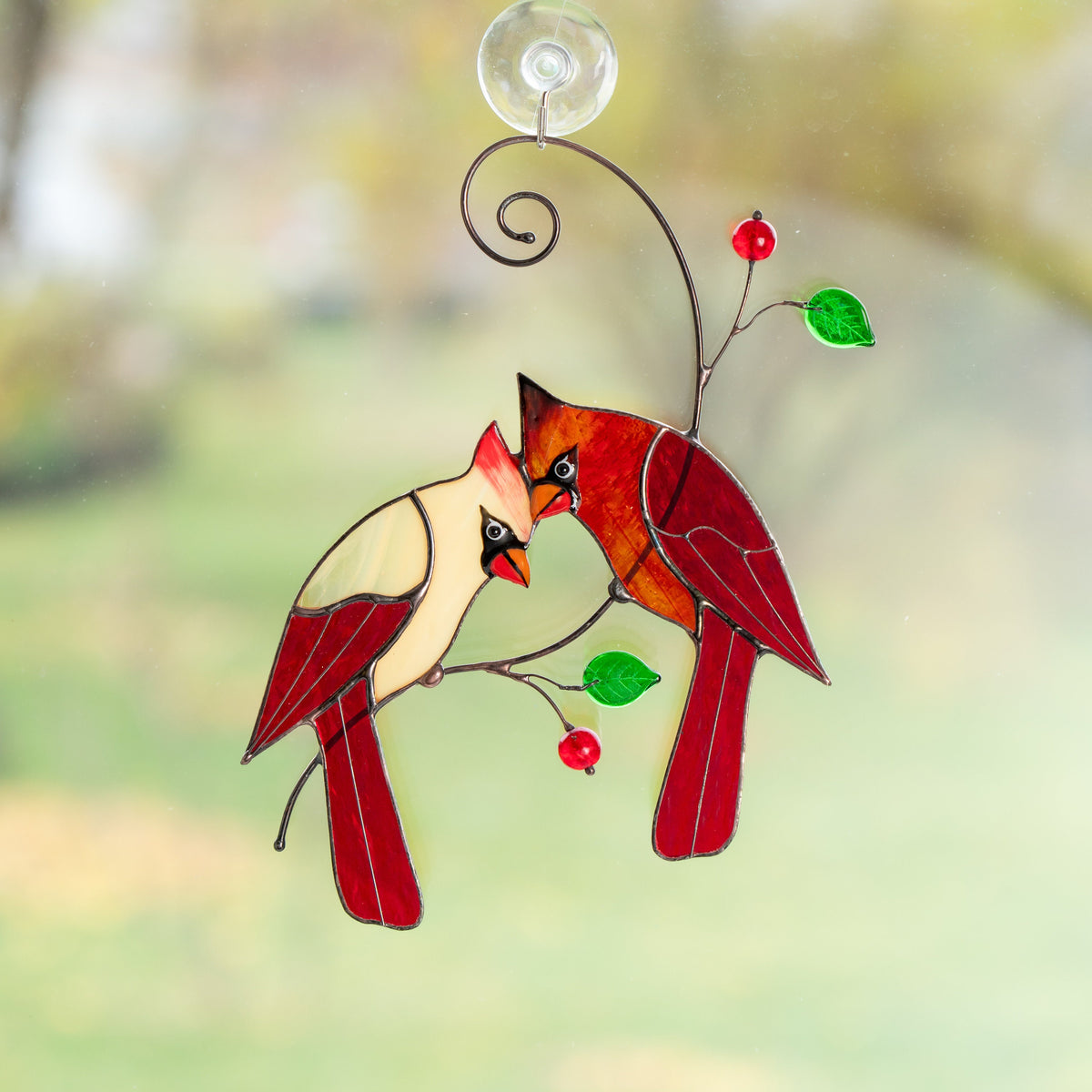 Stained glass cardinal suncatcher Grandparent gifts Custom stained glass window hangings - Image 9