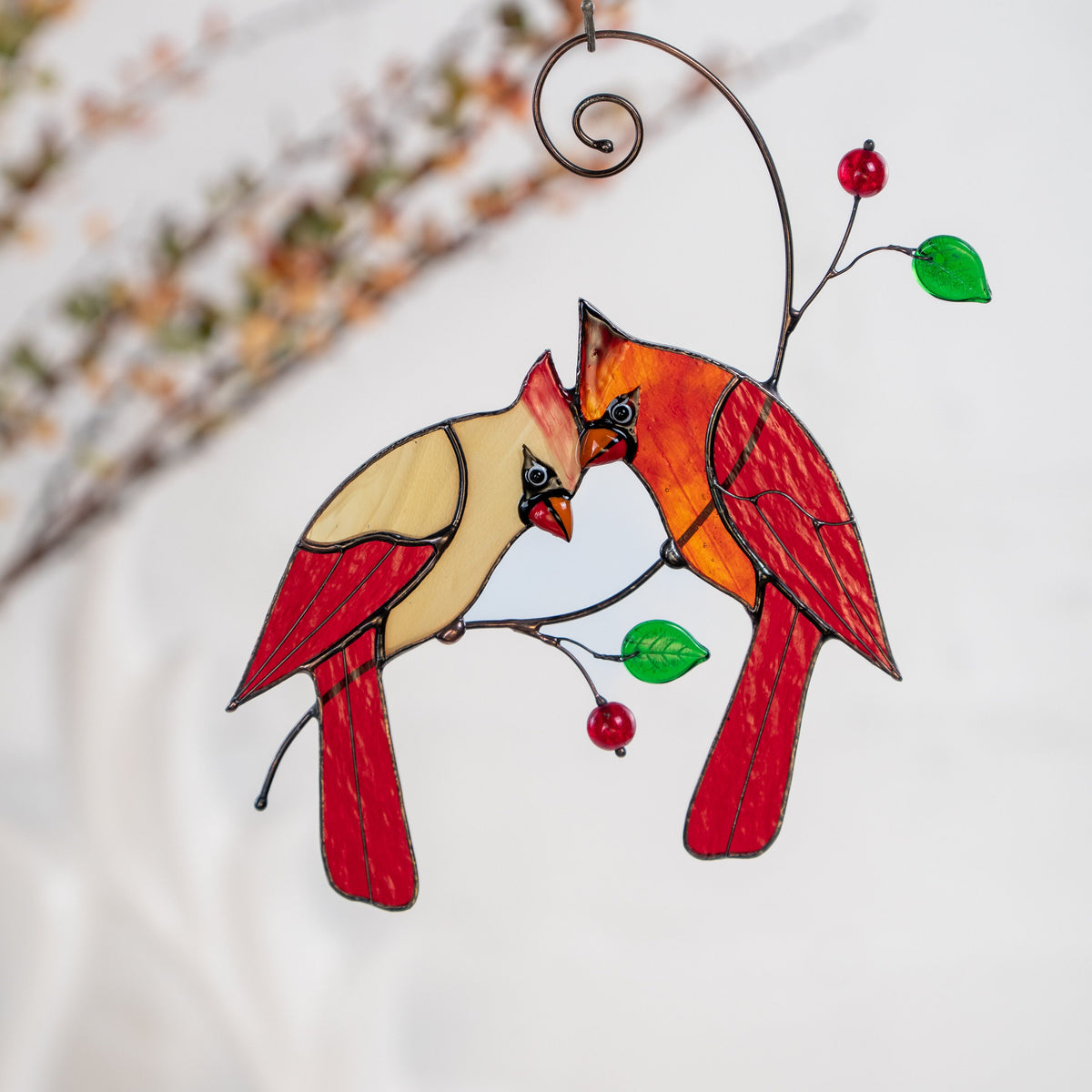 Stained glass cardinal suncatcher Grandparent gifts Custom stained glass window hangings - Image 10