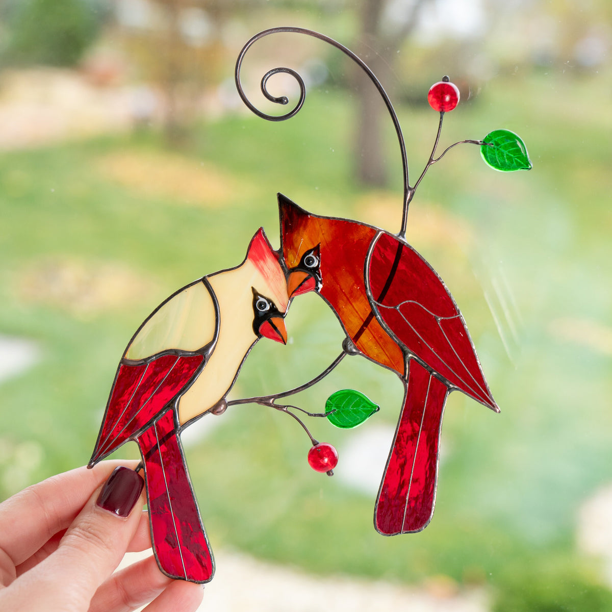 Stained glass cardinal suncatcher Grandparent gifts Custom stained glass window hangings - Image 11