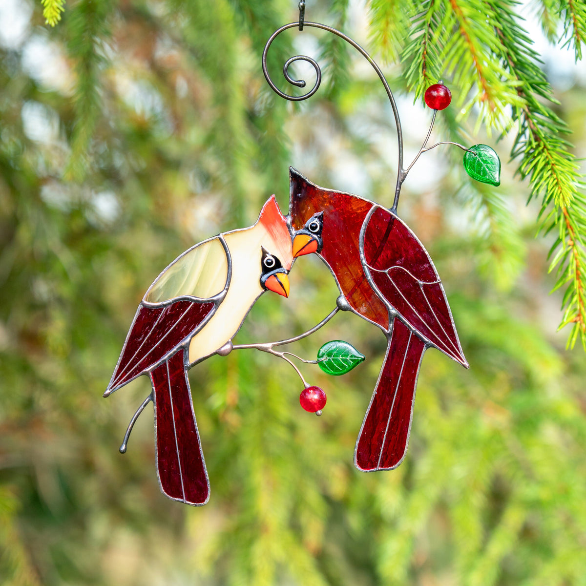 Stained glass cardinal suncatcher Grandparent gifts Custom stained glass window hangings - Image 7