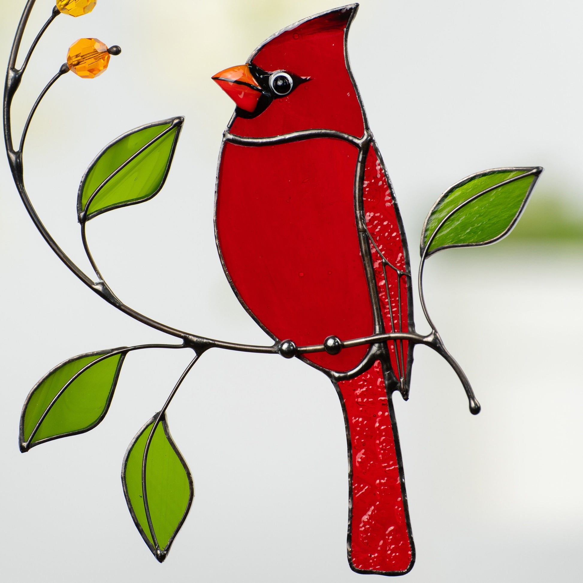 Cardinal stained glass window hangings Loss of a loved one Custom stained glass bird suncatcher Godfather gift - Image 8