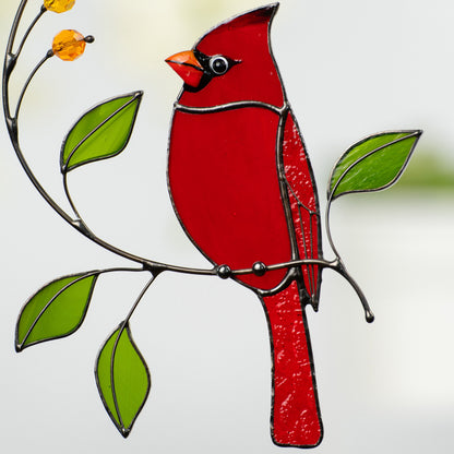Cardinal stained glass window hangings Loss of a loved one Custom stained glass bird suncatcher Godfather gift - Image 8