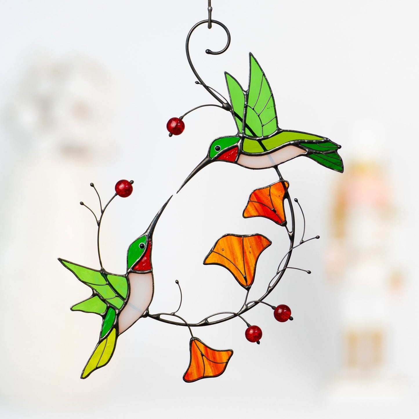 Hummingbird stained glass window hangings Gift for couple Custom stained glass bird suncatcher Great grandparent gift - Image 13