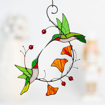 Hummingbird stained glass window hangings Gift for couple Custom stained glass bird suncatcher Great grandparent gift - Image 13