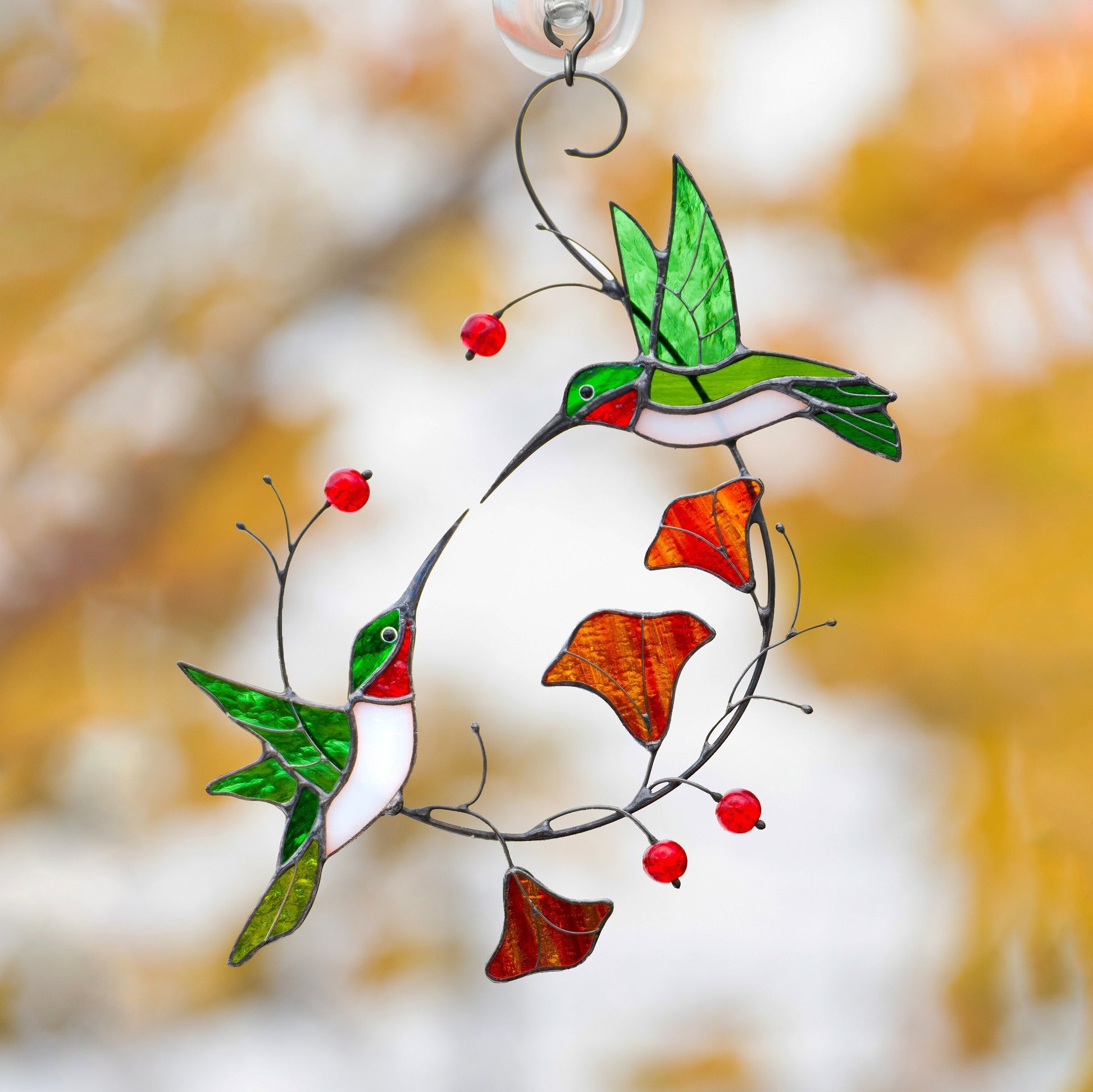 Hummingbird stained glass window hangings Gift for couple Custom stained glass bird suncatcher Great grandparent gift - Image 11