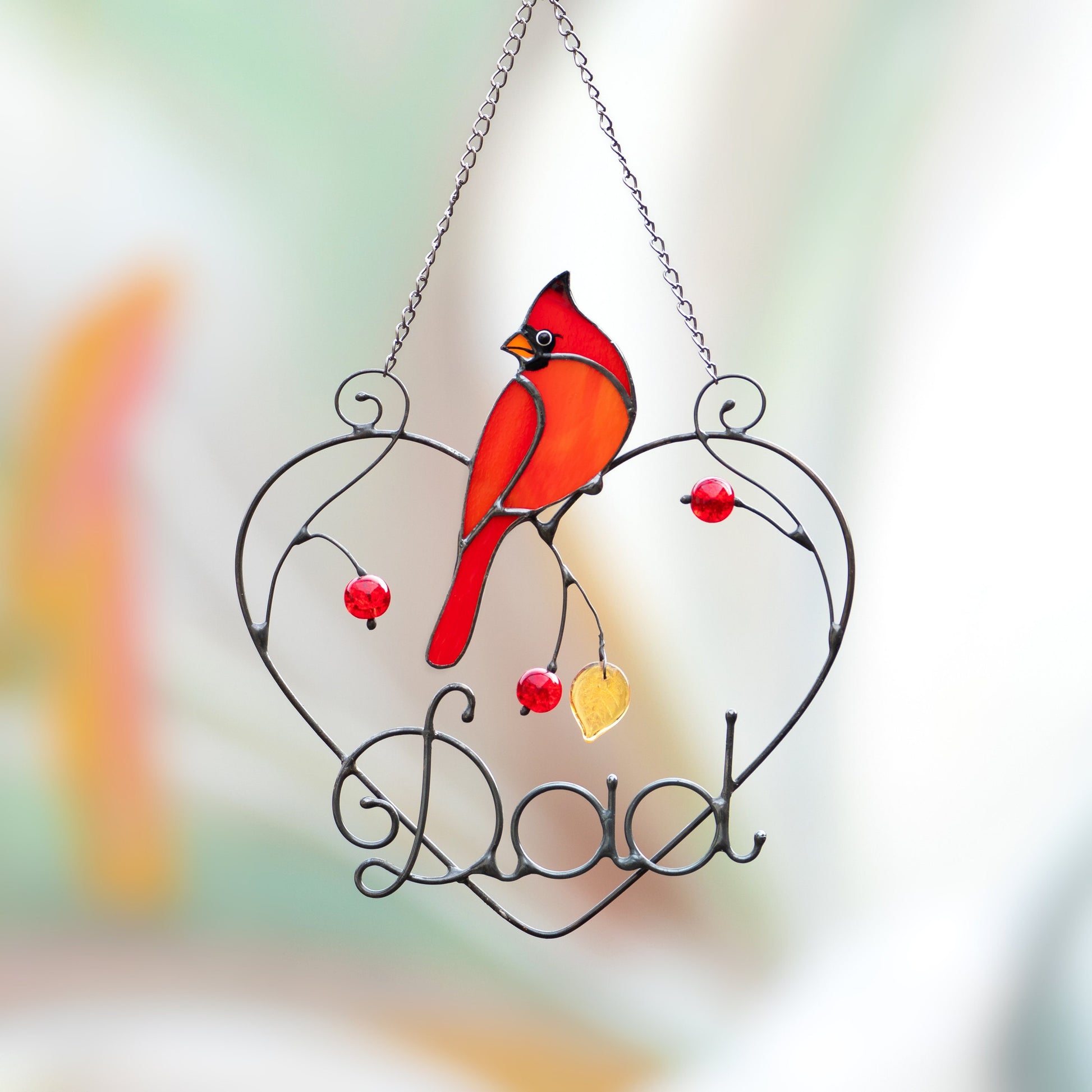 Cardinal stained glass window hangings Personalized unique gift for mom Stained glass bird suncatcher Cardinal memorial gift - Image 20