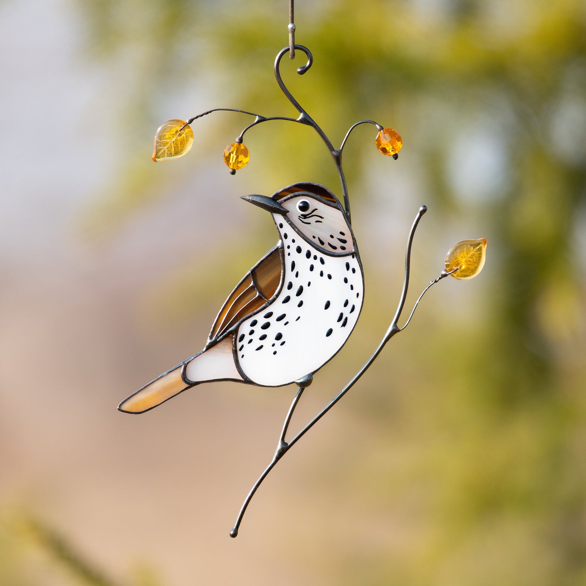 Bird artwork stained glass window hangings Wood Thrush Stained glass suncatcher Custom stained glass art - Image 4