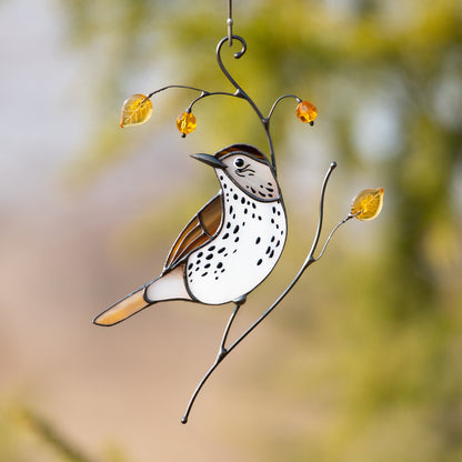 Bird artwork stained glass window hangings Wood Thrush Stained glass suncatcher Custom stained glass art - Image 4