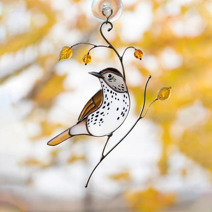 Bird artwork stained glass window hangings Wood Thrush Stained glass suncatcher Custom stained glass art - Image 6