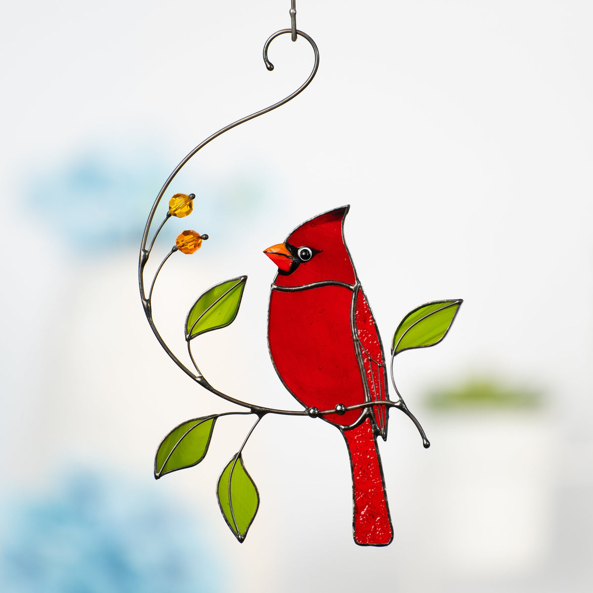 Cardinal stained glass window hangings Loss of a loved one Custom stained glass bird suncatcher Godfather gift - Image 13