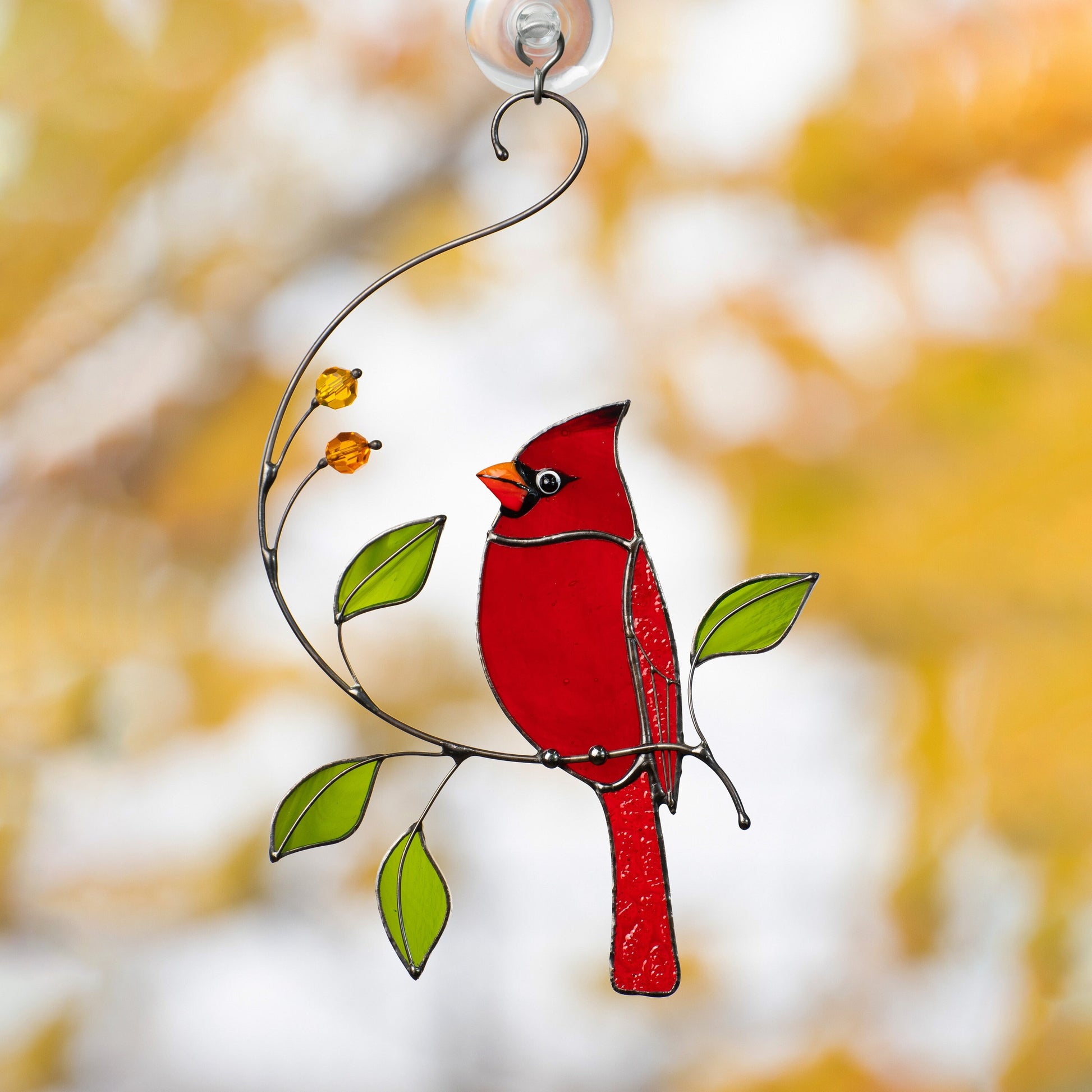Cardinal stained glass window hangings Loss of a loved one Custom stained glass bird suncatcher Godfather gift - Image 1