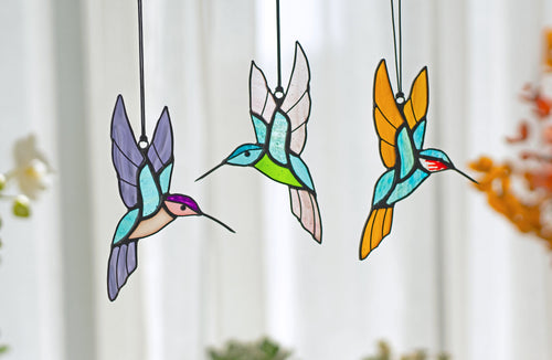 Hummingbird stained glass window hangings Hummingbird Sun catcher Hummingbird gift Custom stained glass bird suncatcher Mothers Day - Image 1