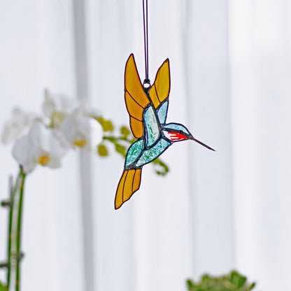 Hummingbird stained glass window hangings Hummingbird Sun catcher Hummingbird gift Custom stained glass bird suncatcher Mothers Day - Image 2