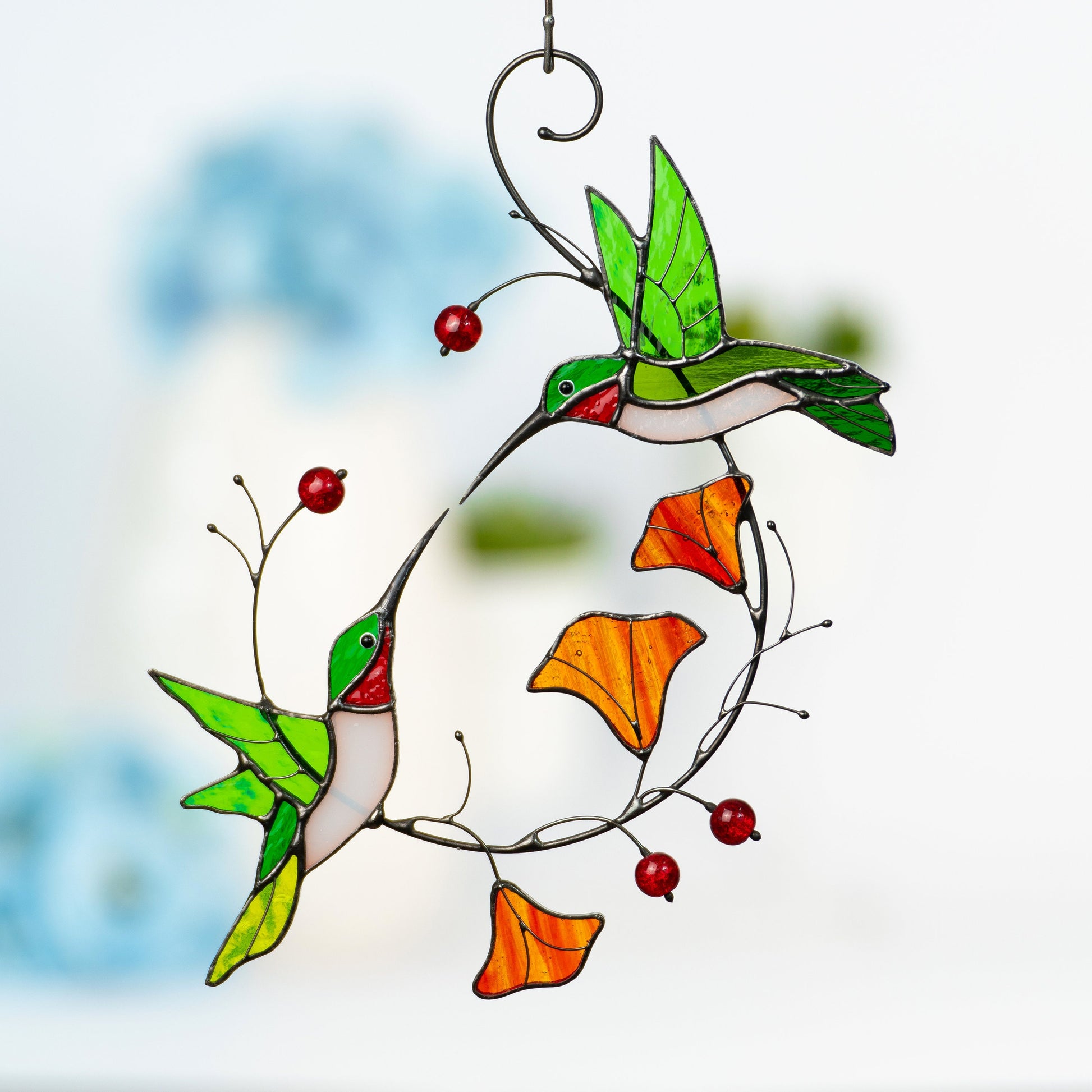 Hummingbird stained glass window hangings Gift for couple Custom stained glass bird suncatcher Great grandparent gift - Image 8