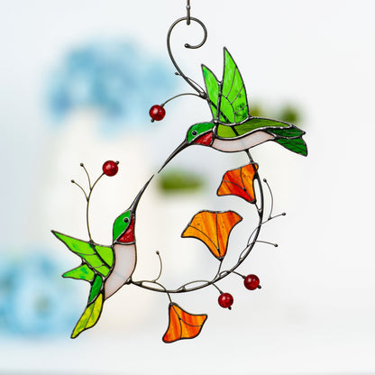 Hummingbird stained glass window hangings Gift for couple Custom stained glass bird suncatcher Great grandparent gift - Image 8