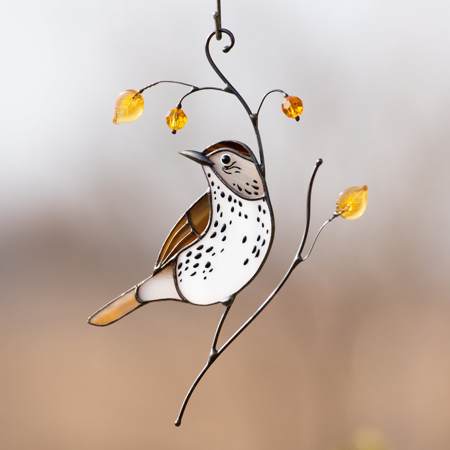 Bird artwork stained glass window hangings Wood Thrush Stained glass suncatcher Custom stained glass art - Image 9