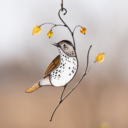 Bird artwork stained glass window hangings Wood Thrush Stained glass suncatcher Custom stained glass art - Image 9