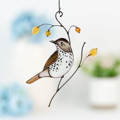Bird artwork stained glass window hangings Wood Thrush Stained glass suncatcher Custom stained glass art - Image 10