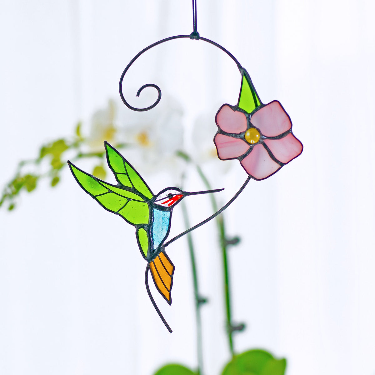 Hummingbird stained glass Hummingbird bird suncatcher Custom stained glass window hangings Hummingbird bird gifts Mothers Day gift - Image 2