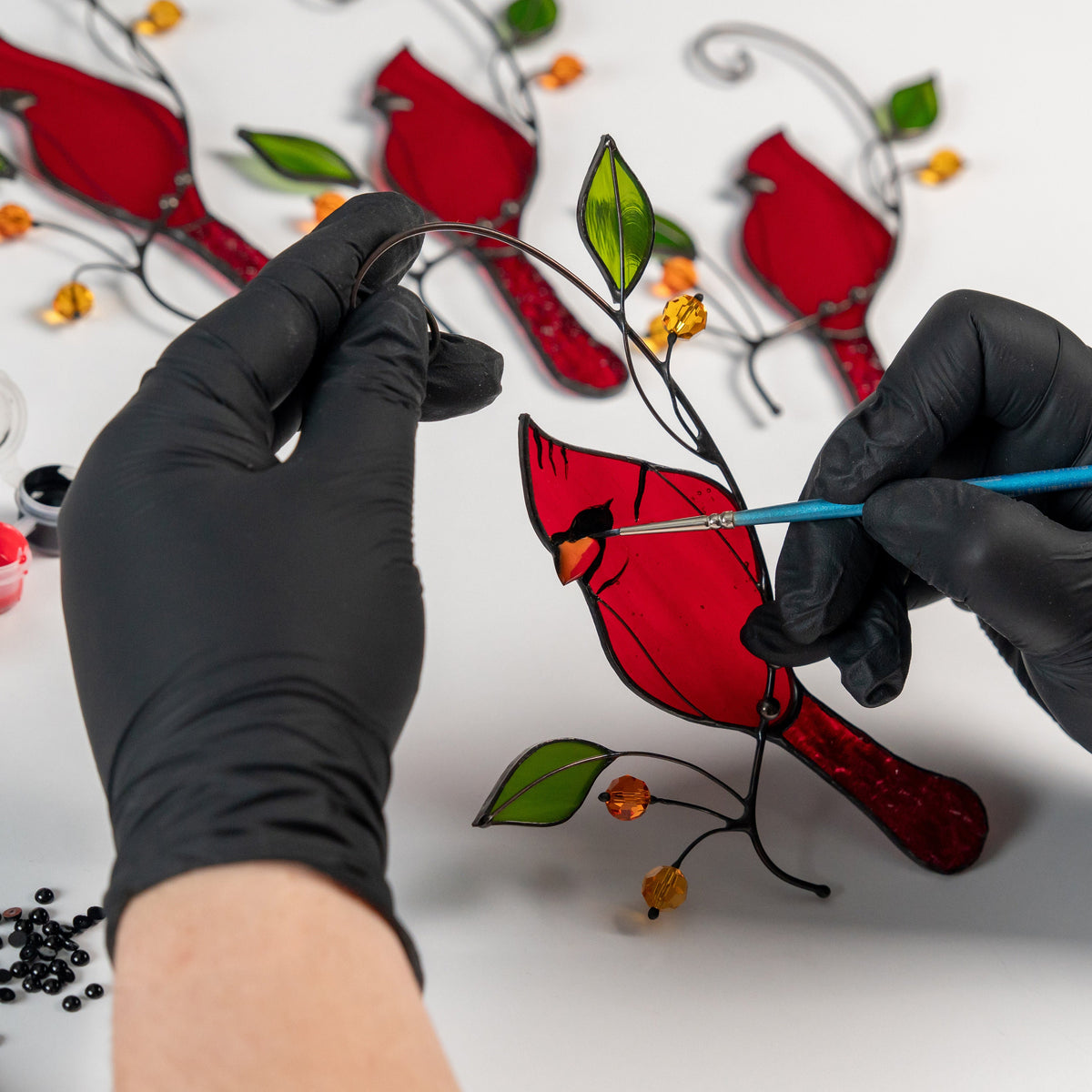 Cardinal stained glass window hangings Cardinal gifts Custom stained glass cardinal suncatcher Patio decor - Image 9