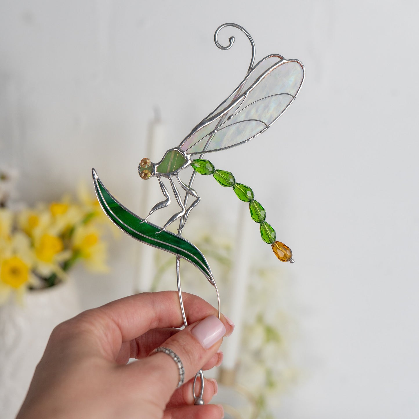 Fly insect stained glass window hangings Mom gift Modern stained glass dragonfly Dragonfly garden art - Image 11