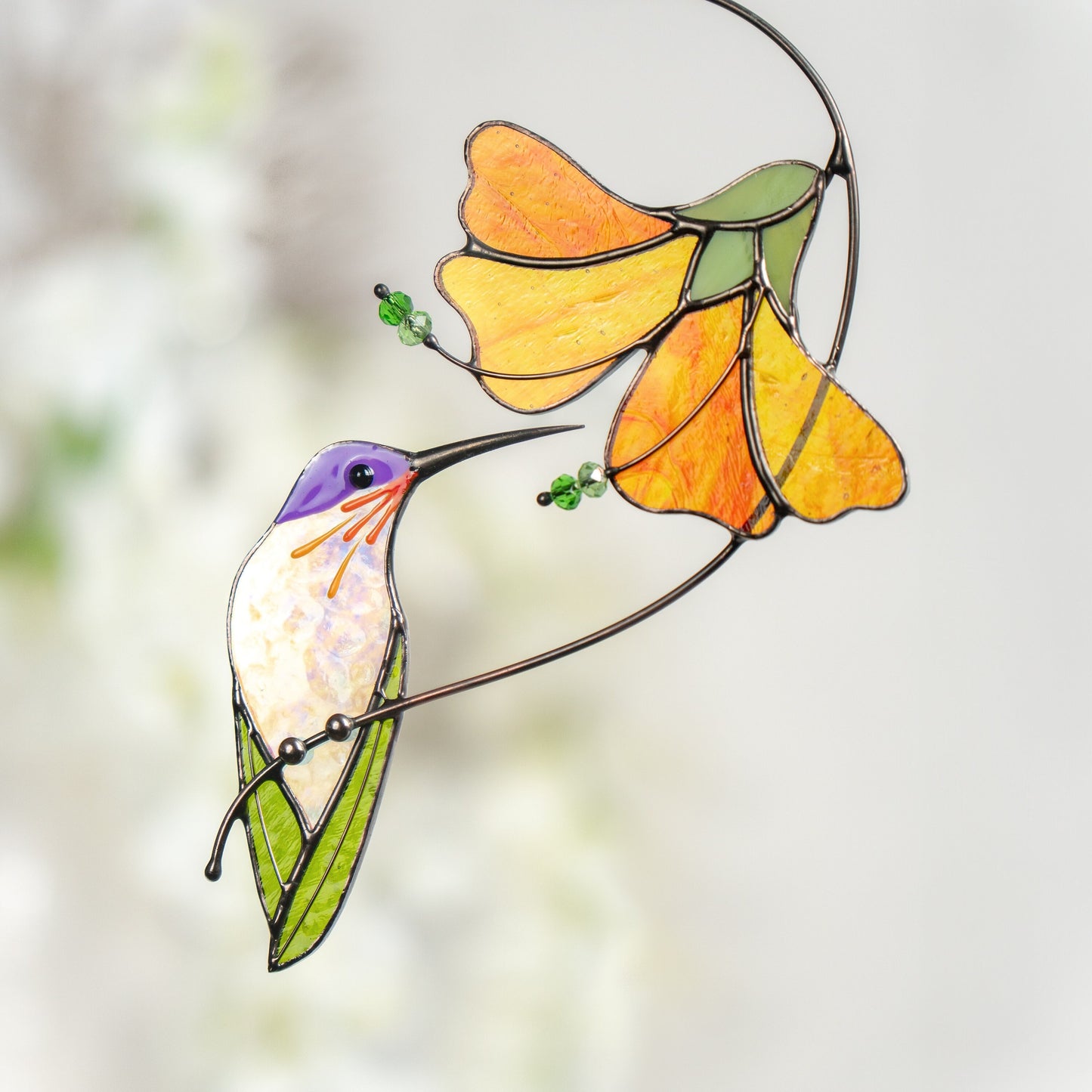 Hummingbird stained glass sun catcher Grandma gifts Flower stained glass window hangings - Image 1