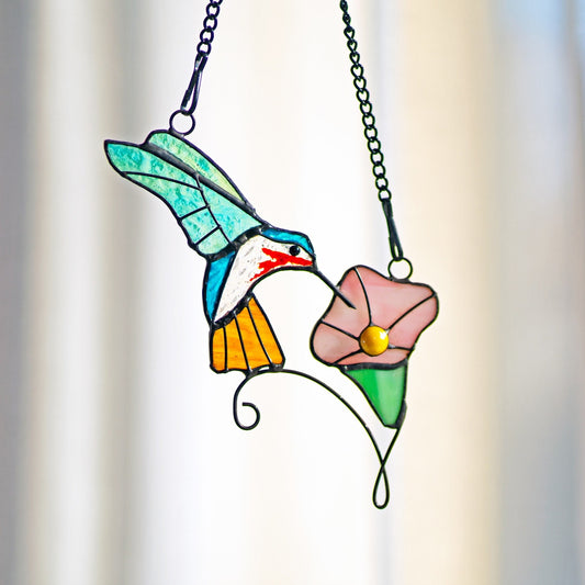 Hummingbird stained glass window hangings bird sun catcher Hummingbird gift Custom stained glass bird suncatcher Fathers Day gifts - Image 4