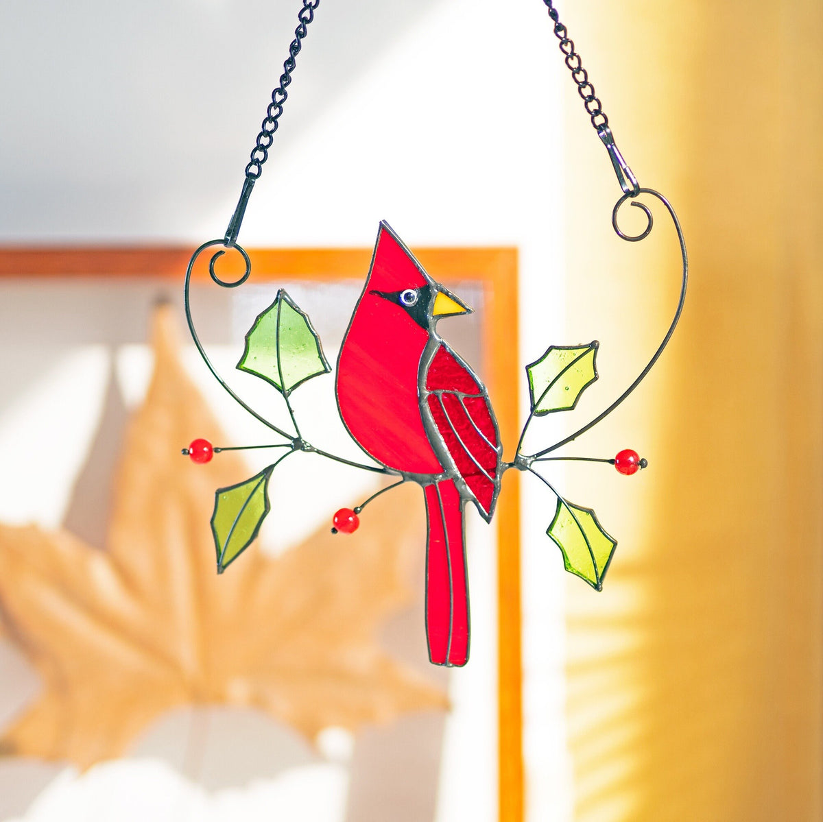 Cardinal Stained Glass Suncatcher Mothers Day Gifts Stained Glass Birds Suncatcher Cardinal Bird Feeder Decor Cardinal gifts - Image 5