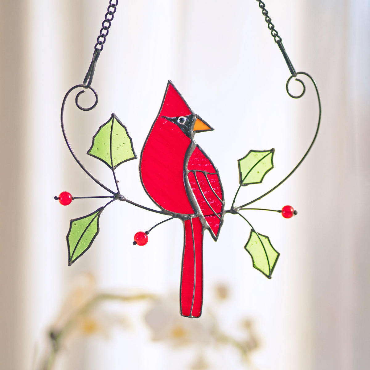 Cardinal Stained Glass Suncatcher Mothers Day Gifts Stained Glass Birds Suncatcher Cardinal Bird Feeder Decor Cardinal gifts - Image 7