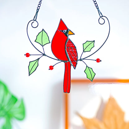 Cardinal Stained Glass Suncatcher Mothers Day Gifts Stained Glass Birds Suncatcher Cardinal Bird Feeder Decor Cardinal gifts - Image 1