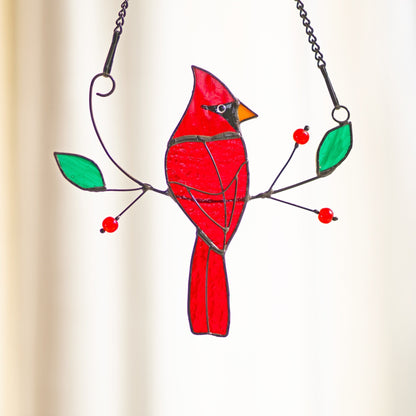 Cardinal Stained Glass Suncatcher Mothers Day Gifts Stained Glass Birds Suncatcher Cardinal Bird Feeder Decor Cardinal gifts - Image 2