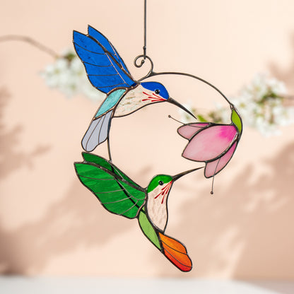 Stained glass birds Gift for couple Hummingbird stained glass window hangings Hummingbird gifts Best gift for mom - Image 10