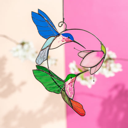 Stained glass birds Gift for couple Hummingbird stained glass window hangings Hummingbird gifts Best gift for mom - Image 8
