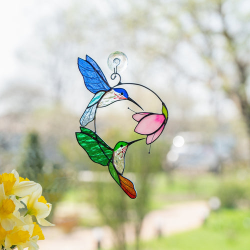 Stained glass birds Gift for couple Hummingbird stained glass window hangings Hummingbird gifts Best gift for mom - Image 1