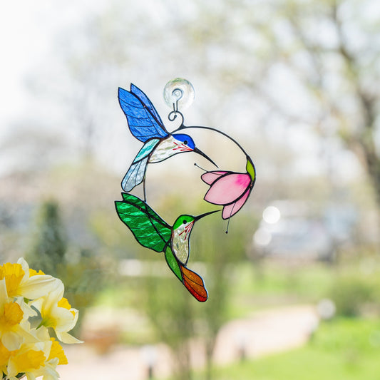 Stained glass birds Gift for couple Hummingbird stained glass window hangings Hummingbird gifts Best gift for mom - Image 1