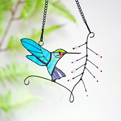 Hummingbird stained glass window hangings Hummingbird Sun Catcher Hummingbird gift Custom stained glass bird suncatcher Fathers Day gifts - Image 2
