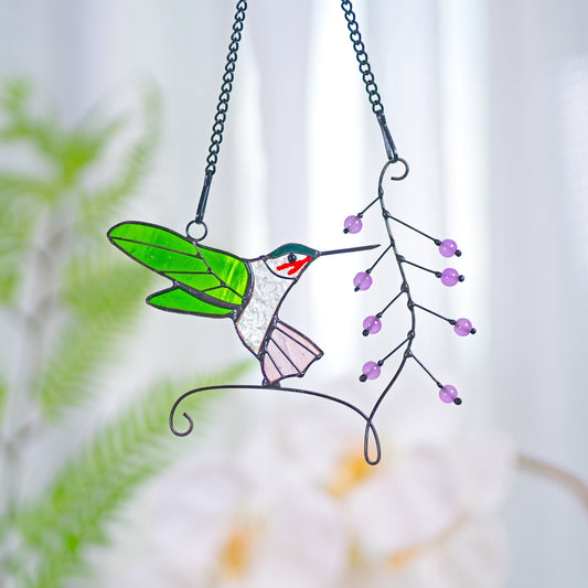 Hummingbird stained glass window hangings Hummingbird Sun Catcher Hummingbird gift Custom stained glass bird suncatcher Fathers Day gifts - Image 3