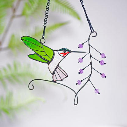 Hummingbird stained glass window hangings Hummingbird Sun Catcher Hummingbird gift Custom stained glass bird suncatcher Fathers Day gifts - Image 7