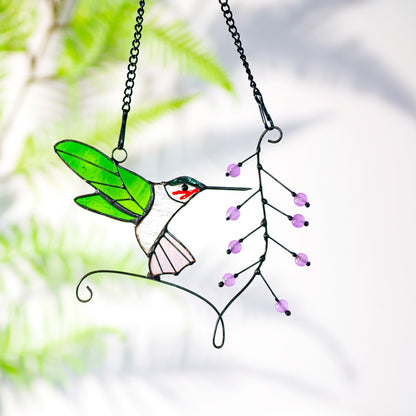 Hummingbird stained glass window hangings Hummingbird Sun Catcher Hummingbird gift Custom stained glass bird suncatcher Fathers Day gifts - Image 5