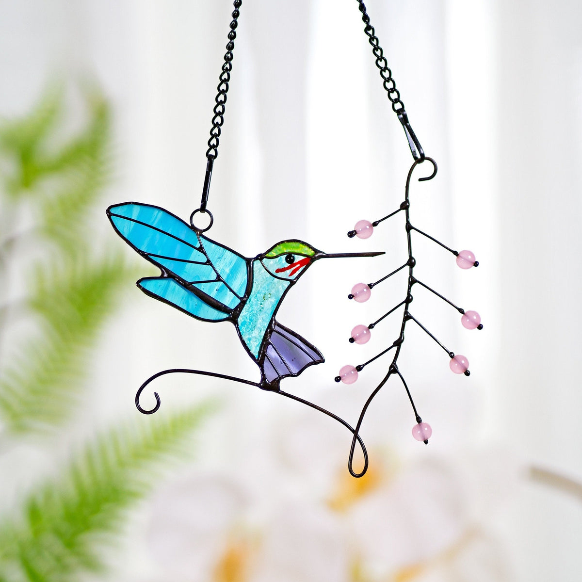 Hummingbird stained glass window hangings Hummingbird Sun Catcher Hummingbird gift Custom stained glass bird suncatcher Fathers Day gifts - Image 1