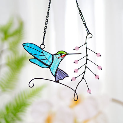 Hummingbird stained glass window hangings Hummingbird Sun Catcher Hummingbird gift Custom stained glass bird suncatcher Fathers Day gifts - Image 1
