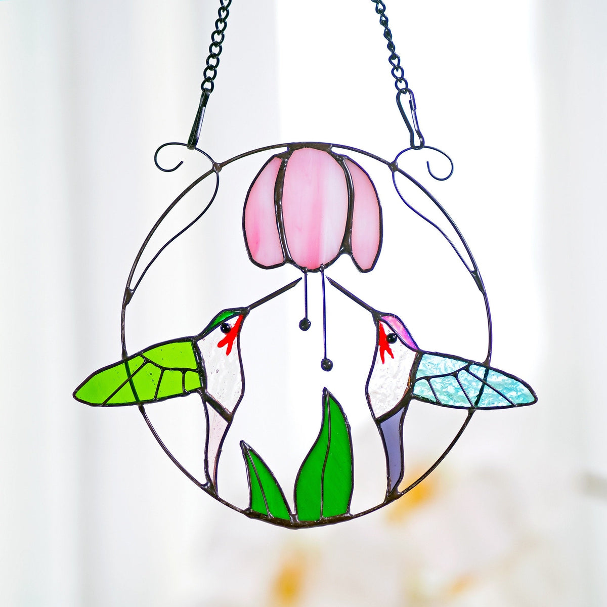 Hummingbirds Stained Glass and Flowers Stained Glass Suncatcher, Indoor Decor, Window Hangings, Wall Art, Gifts for Women, Sun Catcher - Image 2