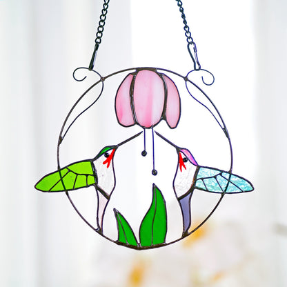 Hummingbirds Stained Glass and Flowers Stained Glass Suncatcher, Indoor Decor, Window Hangings, Wall Art, Gifts for Women, Sun Catcher - Image 2