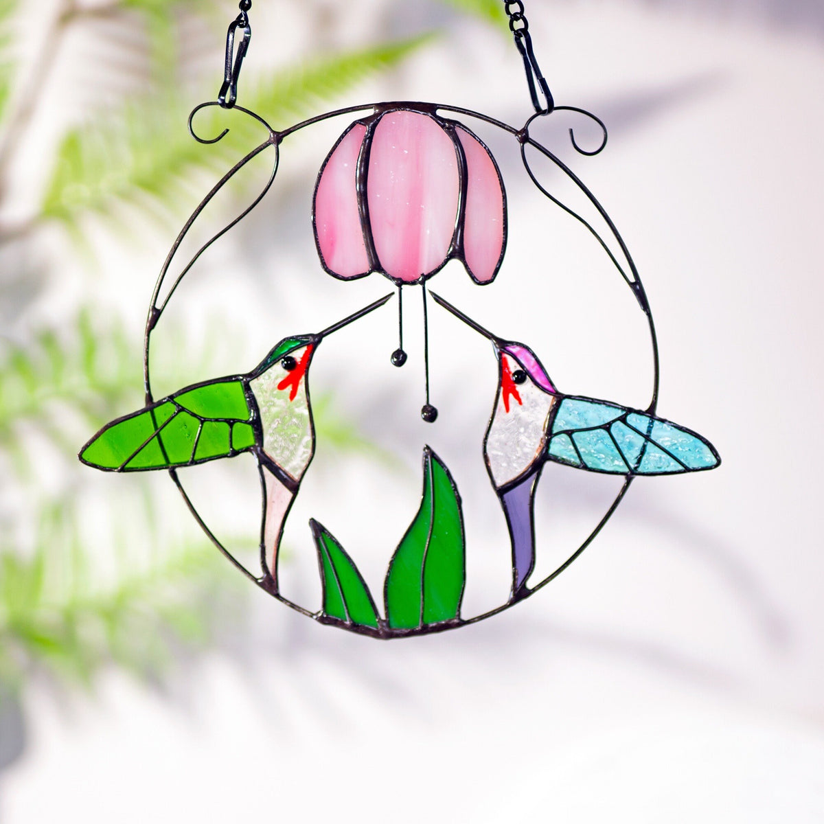 Hummingbirds Stained Glass and Flowers Stained Glass Suncatcher, Indoor Decor, Window Hangings, Wall Art, Gifts for Women, Sun Catcher - Image 3
