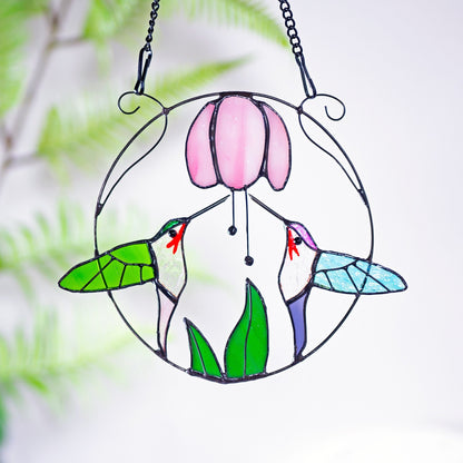 Hummingbirds Stained Glass and Flowers Stained Glass Suncatcher, Indoor Decor, Window Hangings, Wall Art, Gifts for Women, Sun Catcher - Image 4