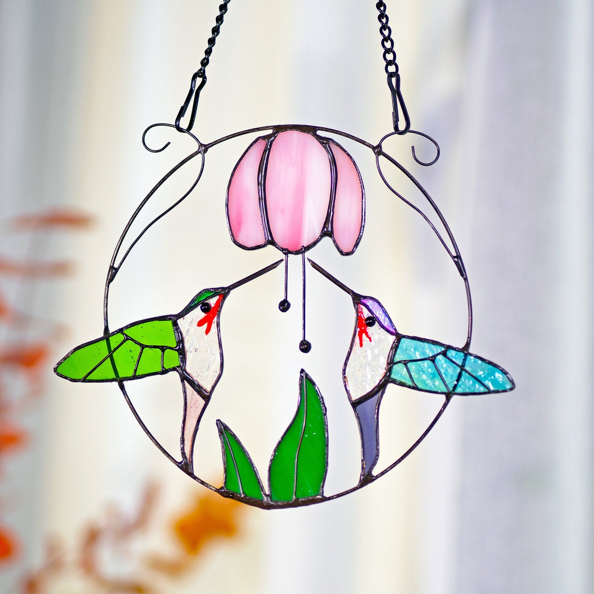 Hummingbirds Stained Glass and Flowers Stained Glass Suncatcher, Indoor Decor, Window Hangings, Wall Art, Gifts for Women, Sun Catcher - Image 5