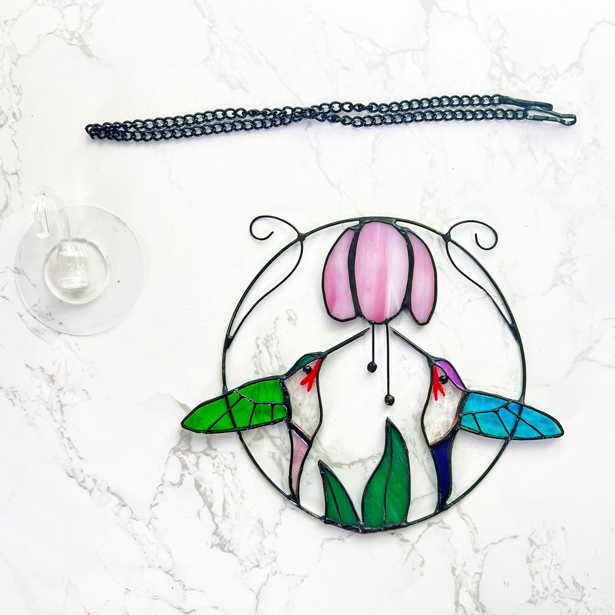Hummingbirds Stained Glass and Flowers Stained Glass Suncatcher, Indoor Decor, Window Hangings, Wall Art, Gifts for Women, Sun Catcher - Image 6
