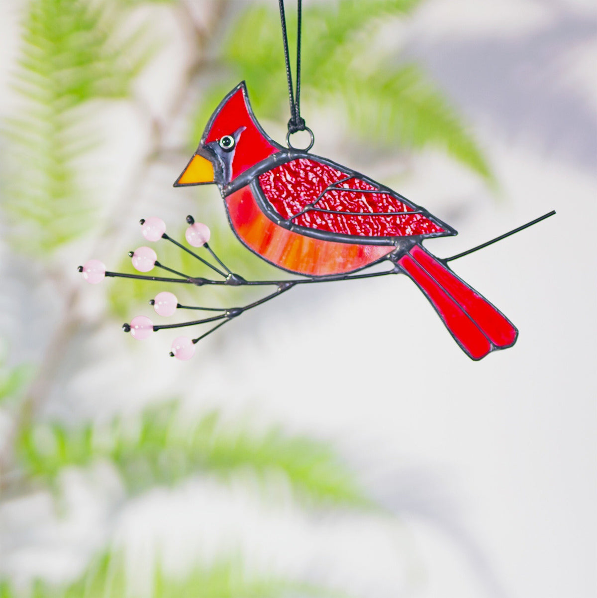 Cardinal Stained Glass Suncatcher Handmade Gift Stained Glass Birds Suncatcher Cardinal Bird Feeder Decor Cardinal gifts - Image 4