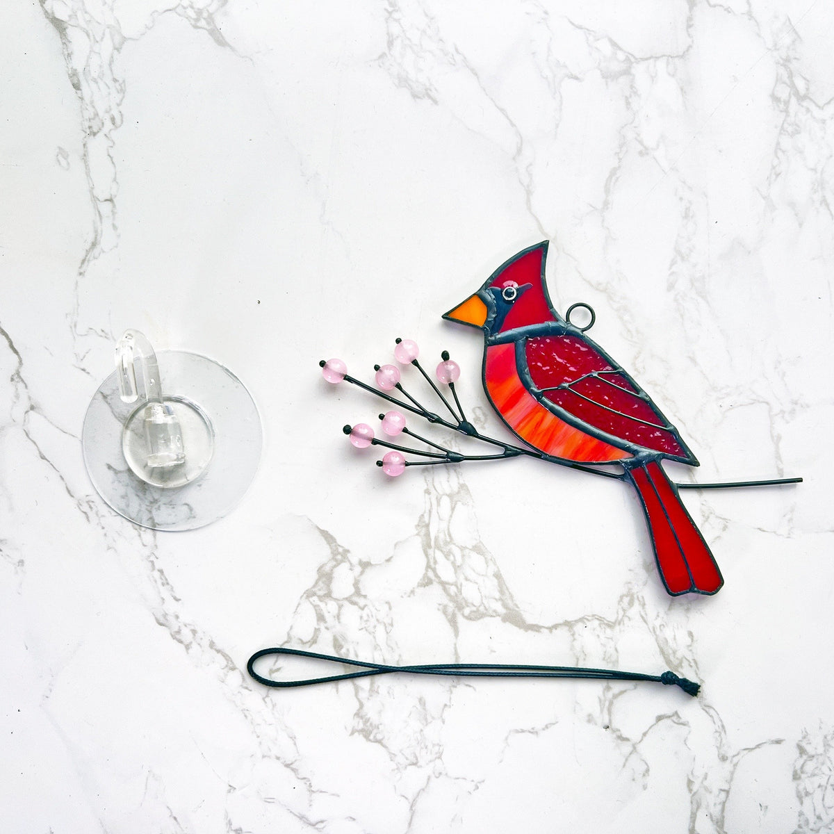 Cardinal Stained Glass Suncatcher Handmade Gift Stained Glass Birds Suncatcher Cardinal Bird Feeder Decor Cardinal gifts - Image 5