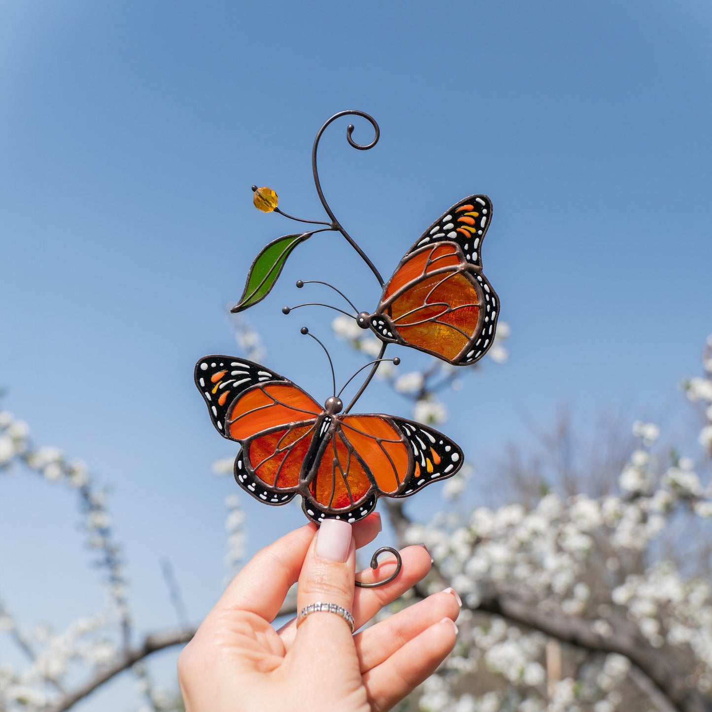 Butterfly stained glass window hangings Godmother gift Monarch butterfly Modern stained glass fly insect Custom stained glass suncatcher - Image 10